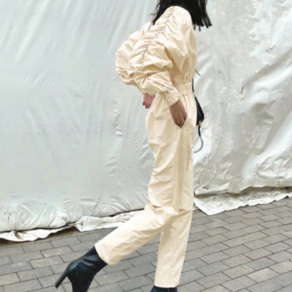 Cream High Waisted Jump Suit - Picture 4 of 12